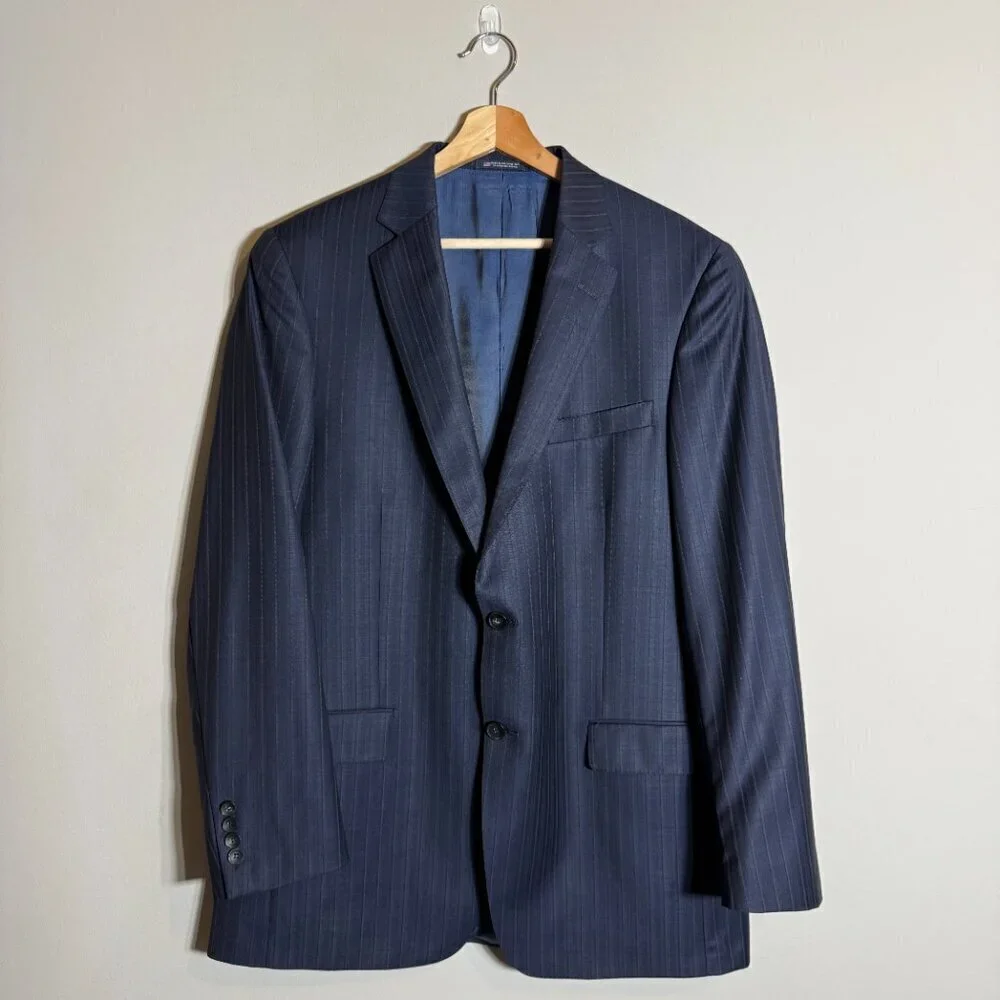 Hart Schaffner Marx Pinstripe Wool Sport Coat Dinner Jacket Blazer Men 44L Navy